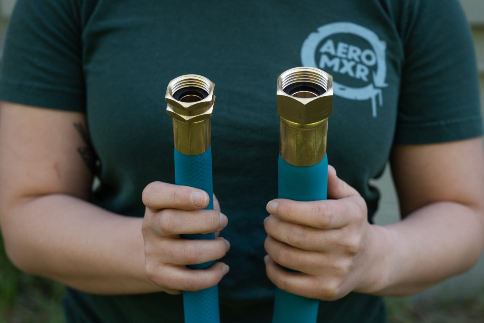 Solid brass fittings on THE HOSE, held side by side